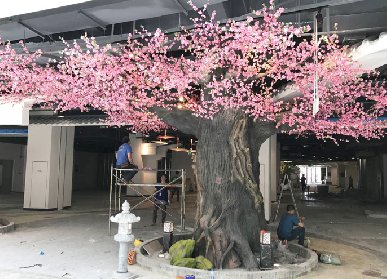 餐厅包柱子水泥仿真桃花树